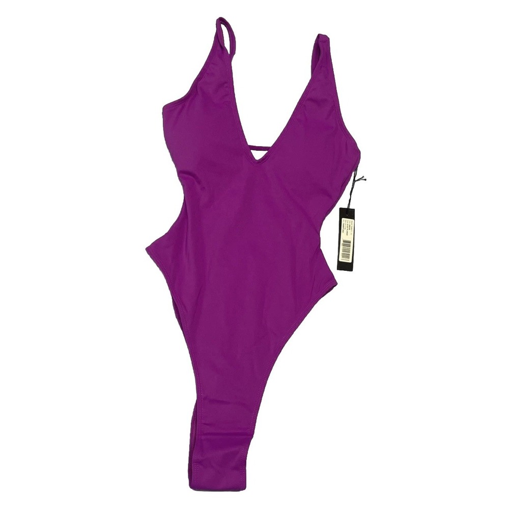 NWT TA3 Hi Cut Plungey One Piece Sculpting Swimsuit Orchid Purple XS XLong